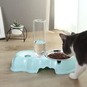 Bát ăn cho chó bát ăn cho mèo thú cưng hai ngăn đôi hình tai mèo có bát inox khay bình nước tự động-HAUSE