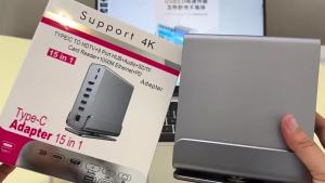 Kebidumei | KEBIDUMEI 15 In 1 Vertical Docking Stations TYPE C HUB USB3.0 4K60Hz DisplayPort RJ45 1000Mbps SD TF 3.5mm Adapter For Laptop PC