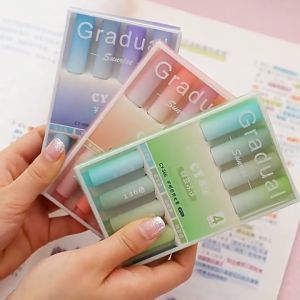 4 Colors Gradation Oblique Highlighter Student Marker Pen Morandi Color Colorful Pen Boxed Gift