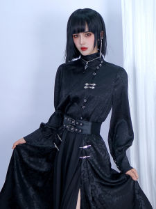 New Chinese Style High Collar Long Sleeve Womens Shirt Metal Button Design Base Layer Top Original Design Printed Slim Fit Polyester