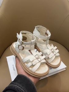 Dép Chiến Binh Bé Gái Sz 26-36 Da Siêu Mềm Hai Quai Dán Khóa Tim Phong Cách Hàn Quốc