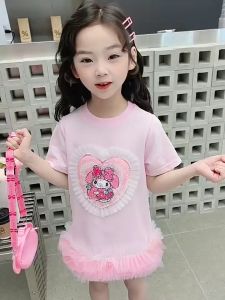 27KIDS Cô gái ngắn tay áo bảo vệ váy ngắn tay áo trẻ em ăn mặc cô gái bé ăn mặc công chúa váy