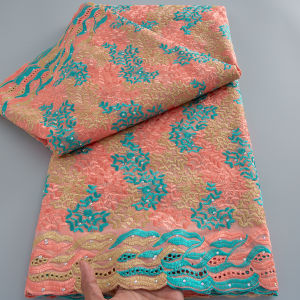 2026 New African Turquoise Pink Swiss Voile Lace Rhinestone Cotton Lace Fabric Special Fabric for Nigerian Clothing