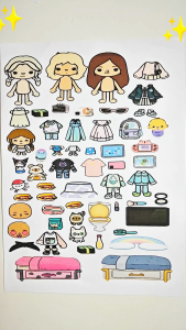 (9B )Bộ Avatar Sticker đồ chơi bóc dán búp bê giấy toca boca cho bé gái