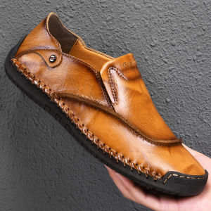 Brother ฤดูใบไม้ผลิ ผู้ชายสไตล์ใหม่ ลำลอง หนัง รองเท้า นุ่ม ด้านล่าง กันลื่น ใส่สบาย ระบายอากาศได้ดี หัวมน ทันสมัย All-match