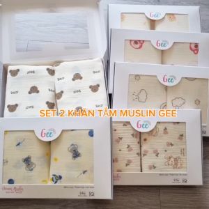 Set 2 khăn tắm xô muslin Gee mềm mại thấm hút an toàn kích thước 100x100cm 100% organic cotton thân thiện với da bé