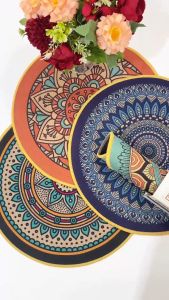 Placemat Set Tatakan Piring Bentuk Bulat Diameter 38cm Isi Kemasan 2Pcs/Box Alas Piring Meja Makan Mewah Aesthetic