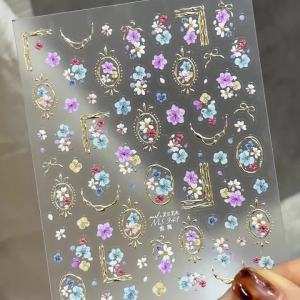 1Pcs 5D Daisy Bouquet Nail Stickers Vibrant Sunflower Self-Adhesive Nails Decal for Spring Summer Wildflower Manicure Decoration