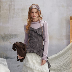 Unifree | Purple Ruffled Hem Long Sleeve T-Shirt Set Two-Piece Outfit