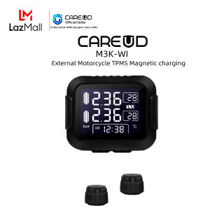 CAREUD M3K-WI Motorcycle Wireless TPMS Tire Pressure Monitoring System Digital LCD with Two Black External Sensors Easy to install