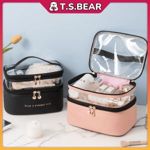 Double Layer Cosmetic Bag Travel Makeup Bag Multipurpose Pouch Transparent Organizer Storage Toiletry Bag T09