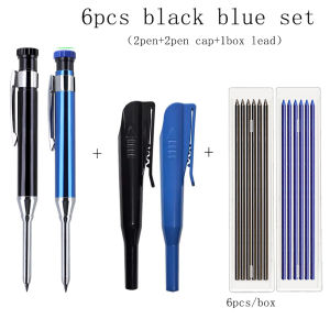 6Pcs/set Metal Pen Clip Mechanical Pencil Set with Pencil Cap Built-In Sharpener 2.8mm  Replacement Lead Deep Hole Marking Tool﻿