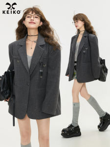 KEIKO Grey Oversized Suit Jacket Commute Casual Loose Shoulder Small Suit Set High-End Shape Womens Fashion Business Wear