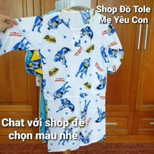 Bộ ngủ dài tay bé trai Size 6 (16-17kg). Vải tole/lanh 2 da loại 1 mát rượi. Có 2 nút cài trước cổ