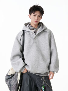 WUKONGYOUHUO | American Deconstructed Buttoned Half-placket Hoodie