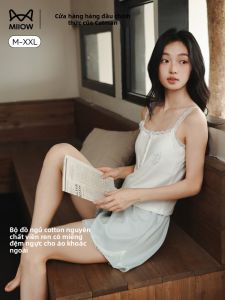 Bộ ngủ nữ MiiOW vải cotton áo ba lỗ có đệm ngực quần short thoáng khí