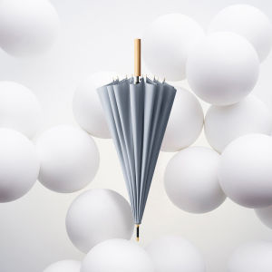 Wooden handle automatic umbrella rain or shine dual-use double straight handle solid color simple forest department literary business umbrella