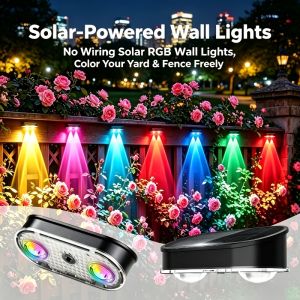 RGB Solar Fence Light IP44 8 Color Dusk to Dawn Auto Decorative Lighting 11 Mode Courtyard Steps Wall Terrace Hotel Area