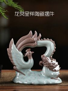 Ruyao Ceramic Dragon Year Home Decorations Living Room Study Entrance Decorative Ornaments Cute Dragon And Phoenix Blessing Small Figurine