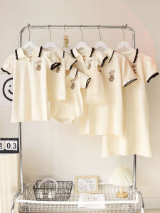 เสื้อโปโลลายหมีเย็บปักผ้าฝ้ายสำหรับครอบครัวฤดูร้อน ชุดเด็กผู้ชายและผู้หญิง ชุดเด็ก ชุดแม่และลูก ชุดเด็ก ชุดแฟชั่น ชุดเด็ก