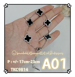 GELANG TANGAN TITANIUM ANTI KARAT / GELANG TITANIUM PERMATA BUNGA CLOVER  ANTI LUNTUR / GELANG RANTAI FASHION CLOVER ELEGAN / VINTAGE BRACELET CLOVER