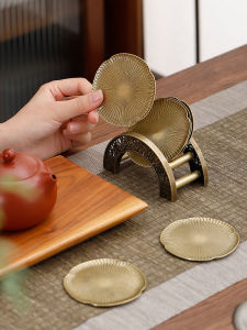 Chinese Style Alloy Tea Cup Mat Square Heat Resistant Tea Tray Zen Style Tea Accessories with Storage Gongfu Tea Set Accessories