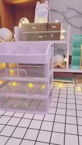 Kệ mỹ phẩm bàn trang điểm mini có 2 ngăn kéo kèm gương siêu tiện lợi