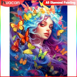 HUACAN Portrait Diamond Painting New 2024 Girl Embroidery Set Butterfly Craft Kit Decorative Paintings