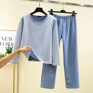 Thickened Fluffy Sleepwear Set for Women Winter Home Clothes Large Size Loose Fit Long Sleeve round Neck Pants Two-Piece Set