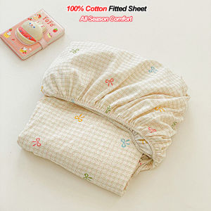 100% Cotton Fitted Sheet Pillowcase 25cm Deep Pocket Wrinkle Fade Resistant Easy Care Bed Cover Breathable Mattress Cover