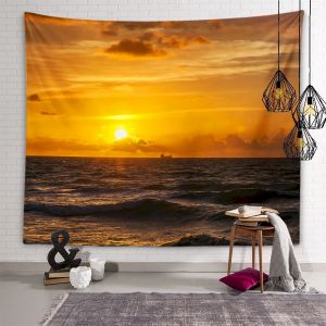 Tấm Thảm Treo Tường VIKAMA Ocean Sunset Tranh Phong Cảnh Biển Trang Trí Phòng Ngủ Phòng Khách Nhà Cửa Vải Nền Polyester Cho Phòng Game Ký Túc Xá Đại Học