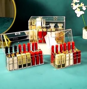 Premium Multi-Compartment Lipsticks Transparent Acrylic Organizer Case Cosmetic Makeup Tools Acrylic Storage Box Kotak Simpanan Lipstick Bekas Kosmetik Bekas Simpanan Lip Bump Lipstick Barang Makeup