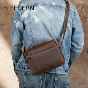 EDERN 2025 ใหม่กระเป๋าสะพายไหล่หนังม้าบ้าสำหรับผู้ชายกระเป๋าแมสเซนเจอร์แฟชั่นย้อนยุคกระเป๋าสะพายข้างหนังแท้ความจุขนาดใหญ่กระเป๋าสะพายผู้ชาย