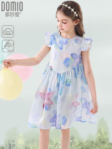 Girls Cotton Dress Summer Loose Printed Childrens Skirt Fresh Style Star Pattern Flying Sleeve Casual Dress for Kids