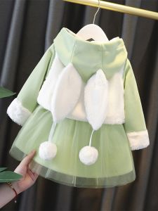 Váy Công Chúa Mùa Đông Cho Bé Gái Váy Dài Cotton Lót Lông Cừu Áo Khoác Cho Bé Gái 1-6 Tuổi Bộ Đồ Trẻ Em Mùa Đông Váy Dài