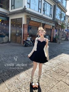 Chil Sung Denim Short Dress with Bow Knot Waist Pleats Spring Autumn Cute Style Casual Young Girl Dress Summer Fashion