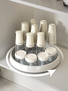 Kitchen Multi-Function Seasoning Rack Rotating Storage Holder for Vinegar Sauce Can Tray Spice Organizer Nordic Style Plastic