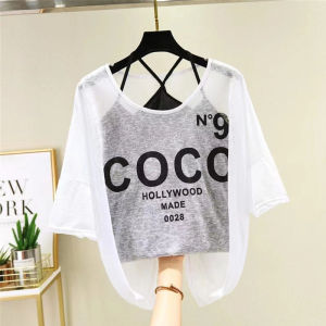 เสื้อยืดผู้หญิงฤดูร้อนป้องกันแสงแดด คอกลม แขนสั้น พิมพ์ลาย ระบายอากาศได้ดี สไตล์แฟชั่น คลุมเนื้อ ใส่สบาย