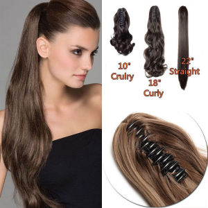 Korean Long Curly Straight Hair Wig with Claw Clip Ponytail Hair Extensions Soft Drawstring Ponytail Hairpiece Natural Wig Suitable for Daily Hairdressing Party Hair Accessories 25CM/45CMCM/55CM