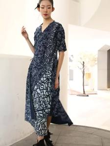 Designer Blue Print Fabric Long Dress