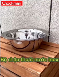 Thau inox Chockmen inox 304 cao cấp duc liền khối 2 tay cầm đựng đồ rau củ quả trái cây rửa rau chậu inox rửa bát - 25cm