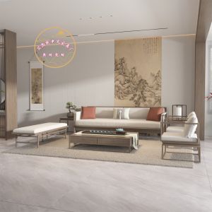 New Chinese Style Solid Wood Sofa Coffee Table Set Living Room Office Simple Aesthetic Fabric Artistic Modern Minimalist