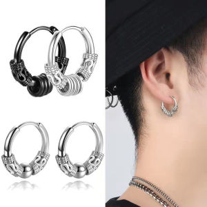 【Muswannas 】khuyên tai tròn khuyên cài tai màu đen bạc cho Nam Nữ đồ trang sức kiểu Gothic Bông tai đinh tán nam hình học Xoắn dragontotem