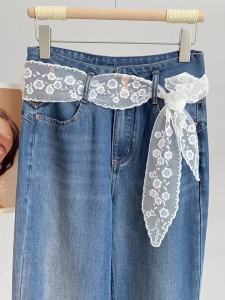 CAIENGE | Korean Style Loose Casual Lace Jeans with Belt
