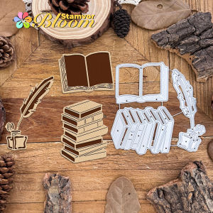Original Books Pile Feather Pen Metal Cutting Dies Scrapbooking Decorative Embossing