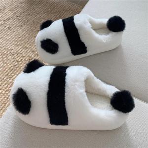 MONLEYTA | Cute Cartoon Panda Cotton Slippers Womens Winter Flat Bottom Non-Slip Home Shoes Comfortable Mens Cotton Shoes
