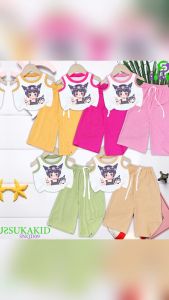 Combo 3 Bộ sát nách quần ống rộng bé gái thun gân hình in bé korama  cho bé 6kg -30kg.SNQD09