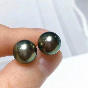 Montagne Jewelry 18K Pure Gold Earring Elegant Simple Design Fine Jewellery Natural 9-10mm Tahiti Black Pearl Earrings Stud Earrings