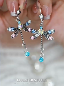 GL Fashionable colorful dragonfly creative retro earrings ES64844