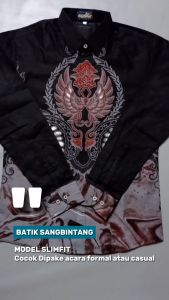Batik Sang BIntang. Kemeja Batik Pria Lengan Panjang.Katun Full Furring Motif Warna Dasar Hitam